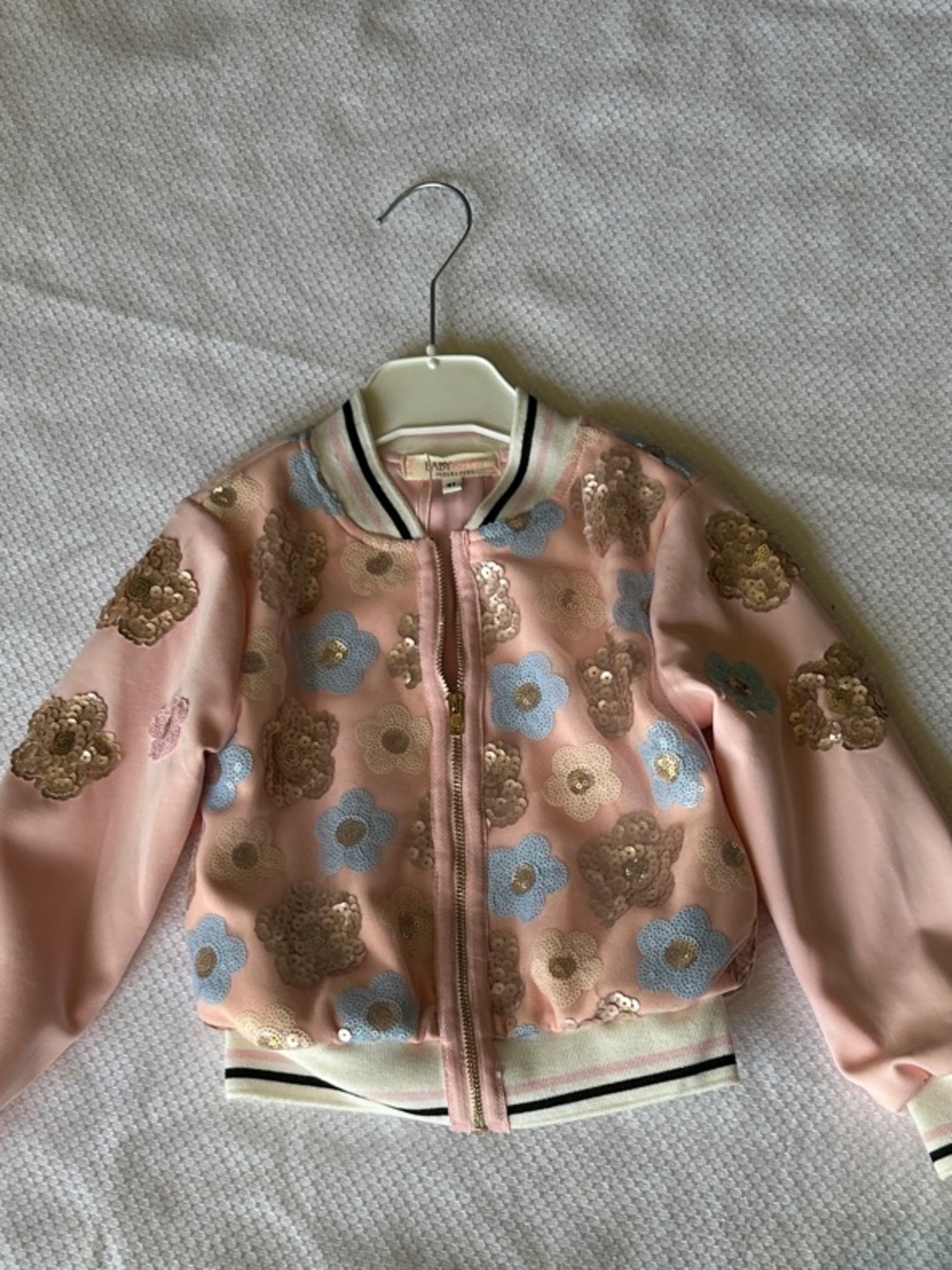 Baby Sara Girls' Pink Floral Sequin Bomber Baseball Jacket. New!